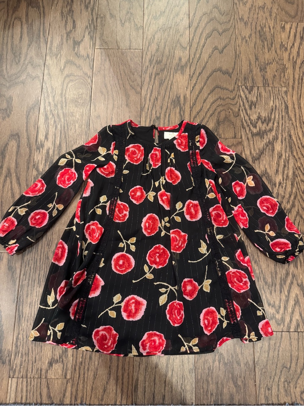 kate spade Black Long-Sleeve Dress with Red Rose Print
